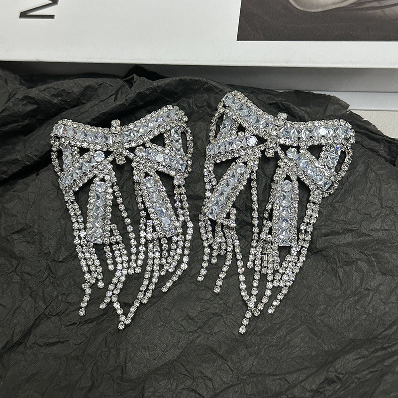 Sparkling Diamond Zircon Bow Silver CZ Dangler Earring Bulk