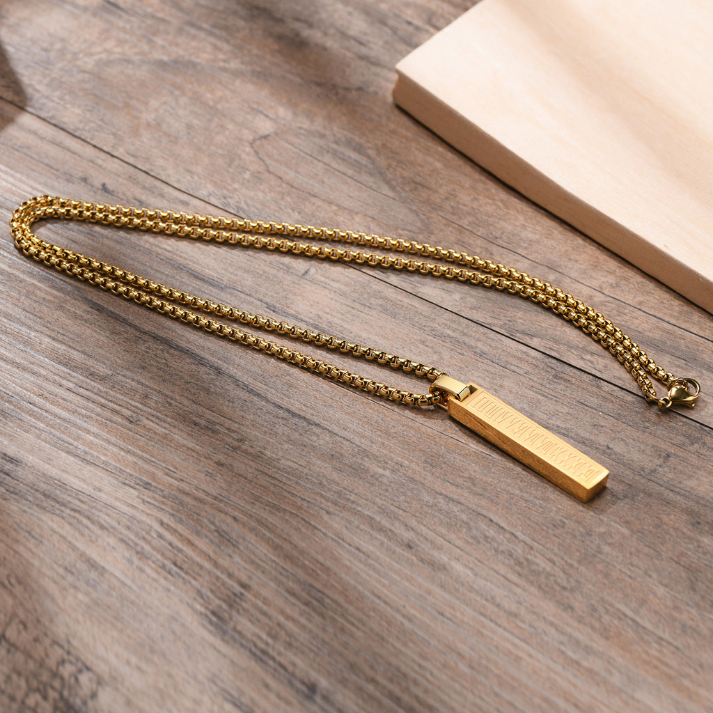 Roman Number Bar Id Gold Black Silver Atique Stainless Steel Popcorn Pendant Chain For Men