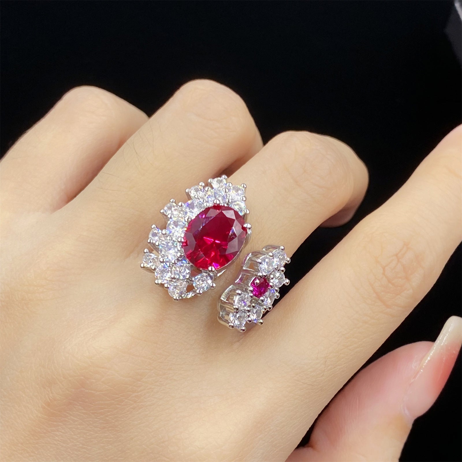 Oval Ruby Red Stone Silver Plated CZ Copper Necklace Combo Set Bulk