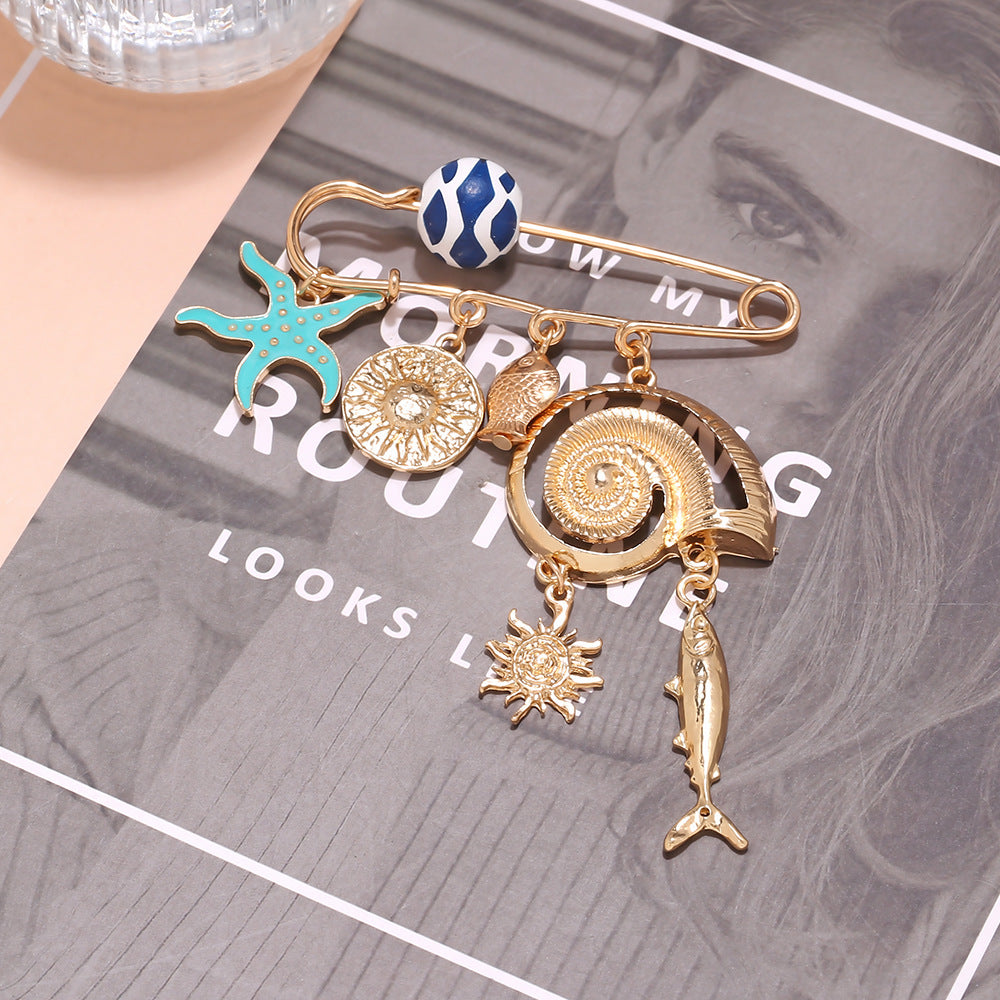 Blue Gold Ocean Safety Pin Enamel Brooch For Women Bulk Secondary image