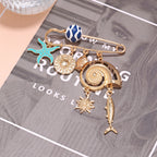 Blue Gold Ocean Safety Pin Enamel Brooch For Women Bulk