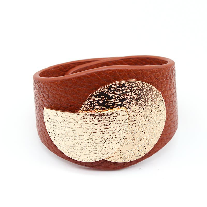 Beaten Finish 18K Gold Plated Pu Leather Wrist Band Bracelet Bulk