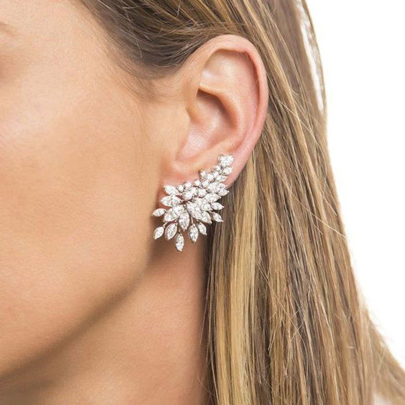 Premium Marquise Cut Leaf Gold Silver CZ Copper Stud Earrings Wholesale
