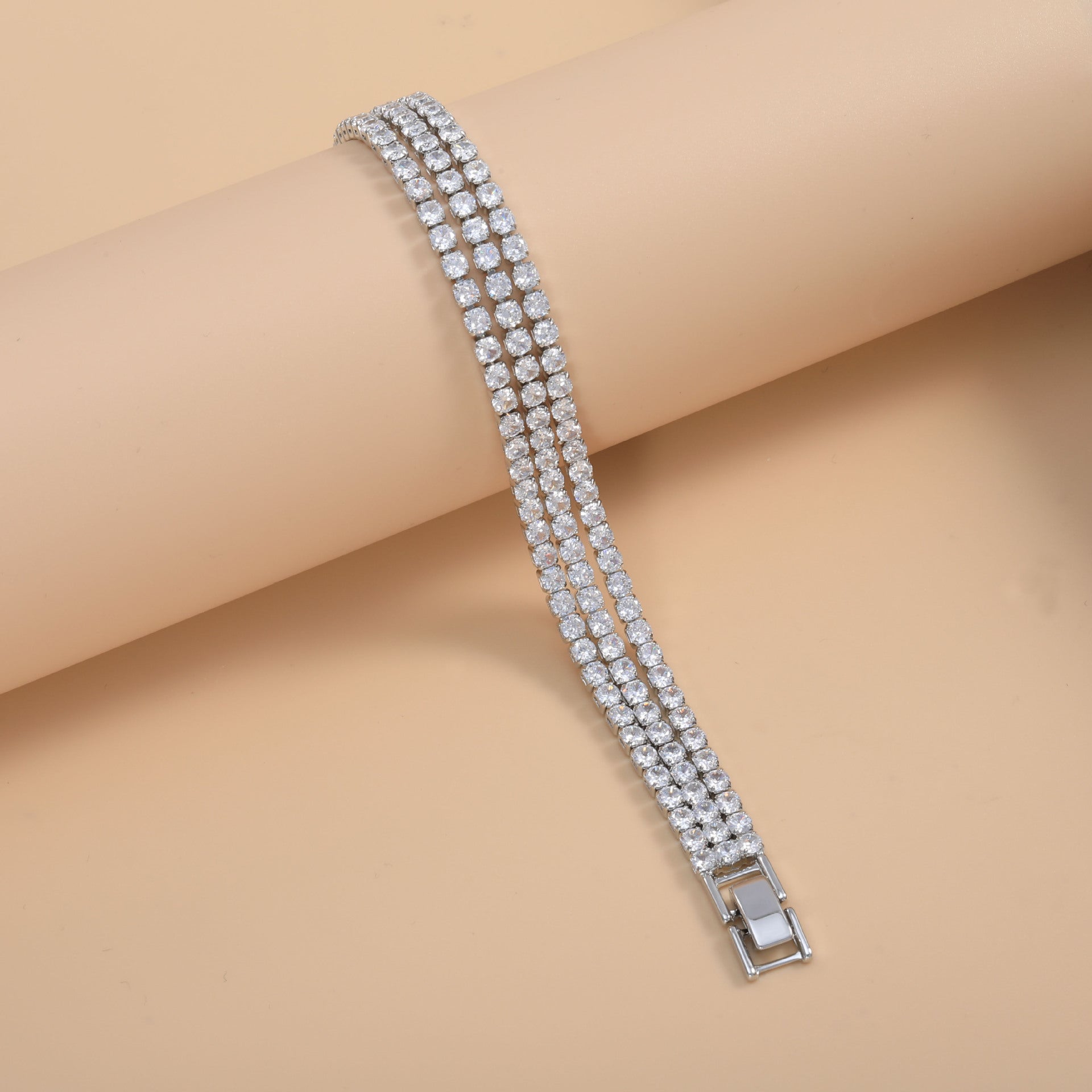 Wholesale Double Strand Round Cut Gold Silver Plated CZ Copper Bracelet