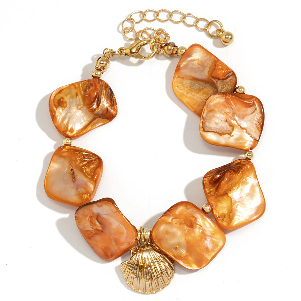 Shell Multi Gemstone Beads 18K Gold Anti Tarnish Bracelet Women Bulk