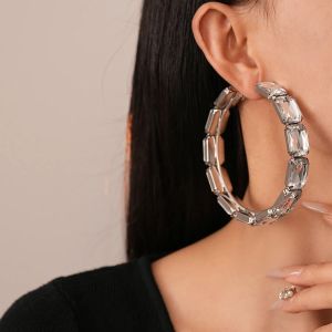 Gold Silver Pink Rhinestone Hoop Earring For Women Bulk