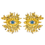 Beaten Finish Big Eyelash Evil Eye Baguette CZ Gold Stud Earring Bulk
