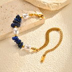 Bulk Blue White Mixed Stone Chain Gold Beads Stainless Steel Bracelet