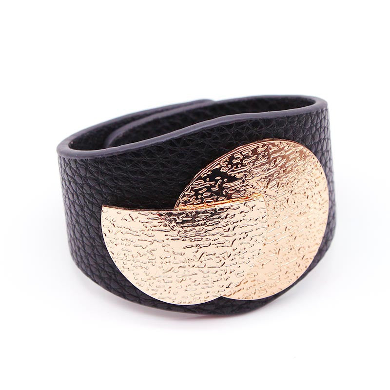 Beaten Finish 18K Gold Plated Pu Leather Wrist Band Bracelet Bulk Secondary image