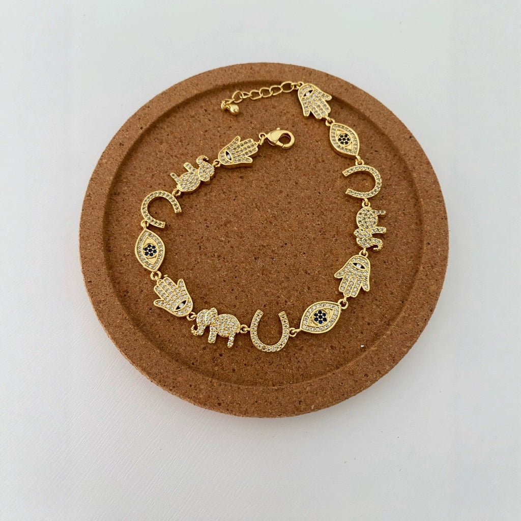 Bulk Evil Eye & Hand Charm Gold Silver CZ Anti Tarnish Copper Bracelet