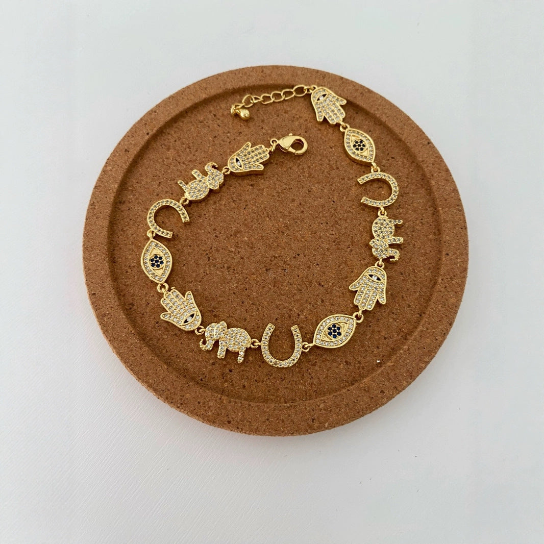 Bulk Evil Eye & Hand Charm Gold Silver CZ Anti Tarnish Copper Bracelet