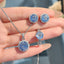 Flower Solitaire Blue Silver Anti Tarnish Pendant Ring Set Women Bulk