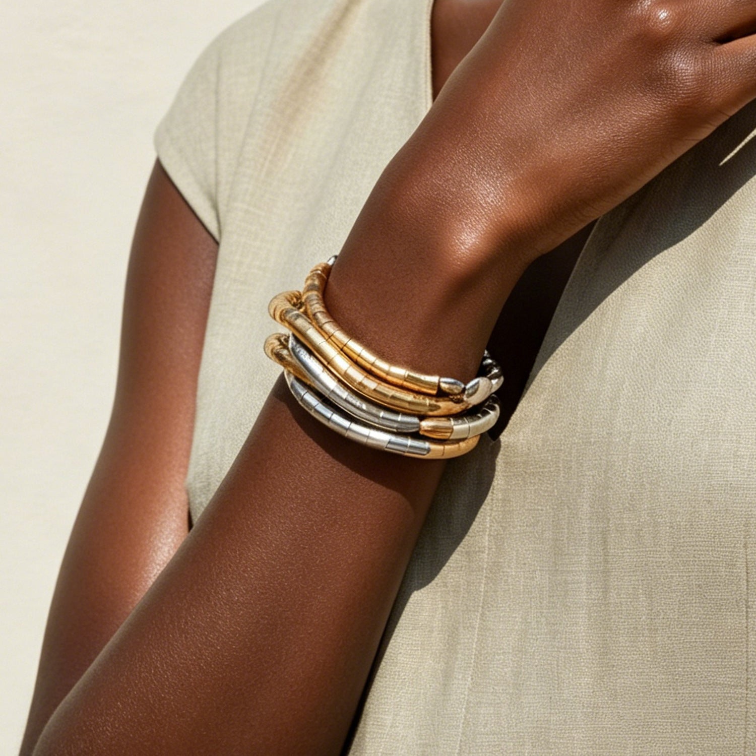 Gold Silver Layered Plain Bracelet Wrist Wear For Women Bulk Main image
