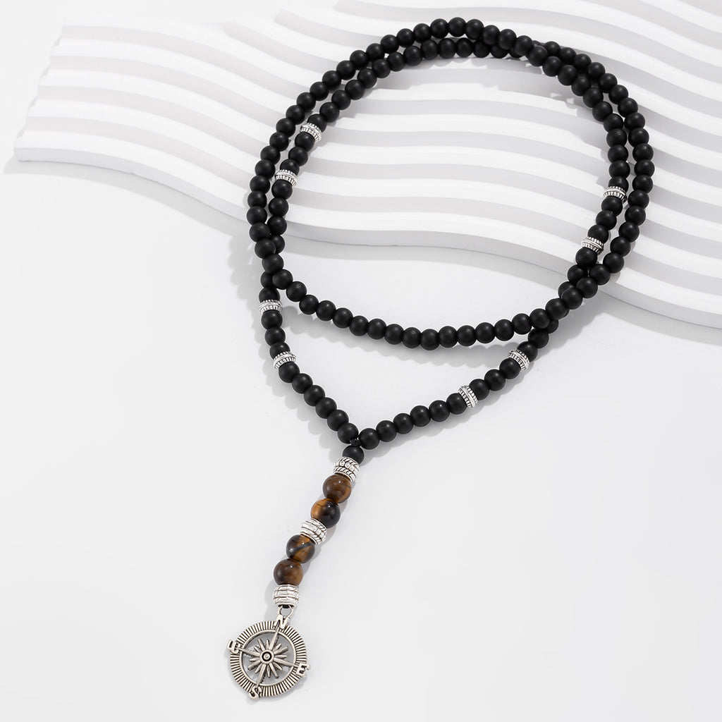 Black Brown Beads Anchor Wheel Silver Long Necklace Chain Men Bulk