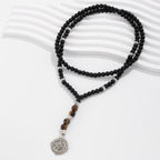 Black Brown Beads Anchor Wheel Silver Long Necklace Chain Men Bulk