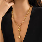 Dual Heart Toggle Lock 18K Gold Necklace Link Chain For Women Bulk