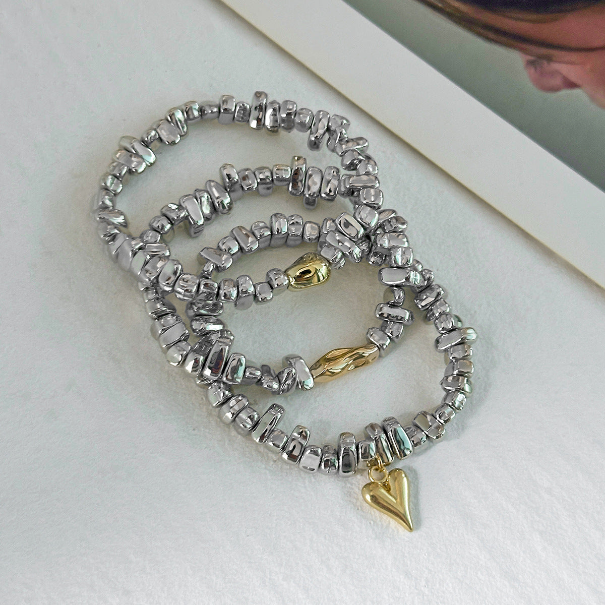 Bulk Layered Heart Gold Silver Plated Beads Alloy Bracelet For Women Main image