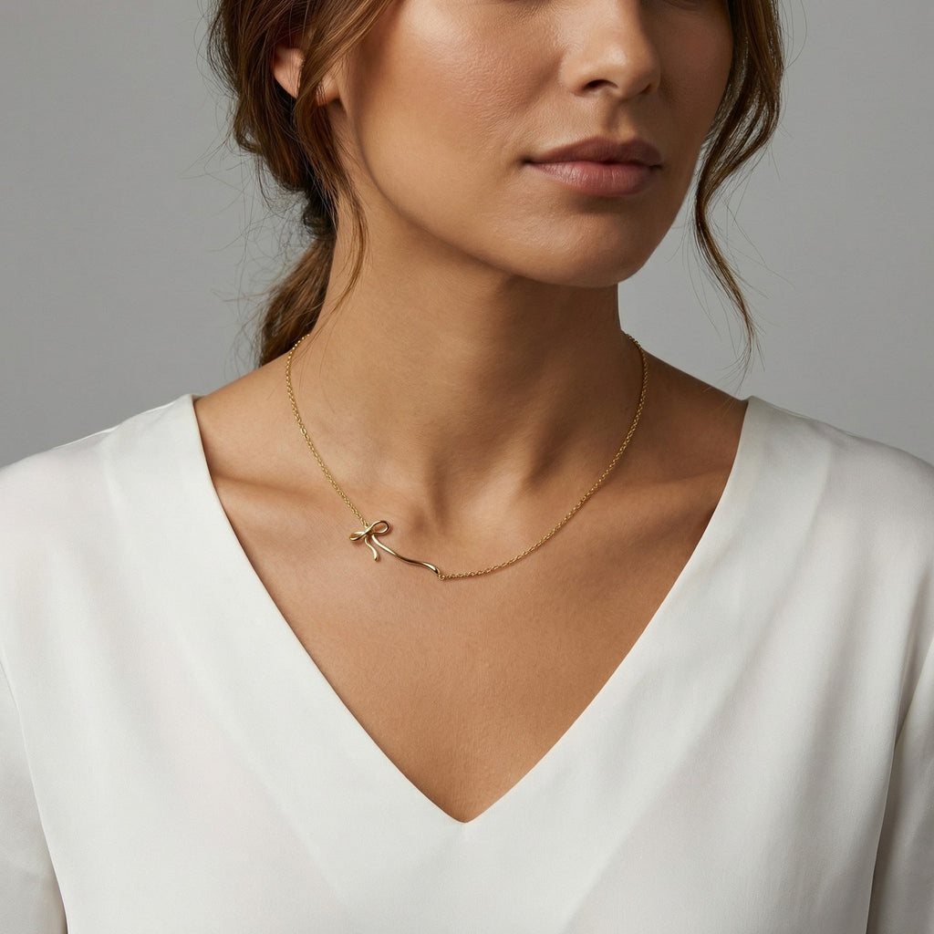 Gold Bowknot Plain Anti Tarnish Stainless Steel Necklace Women Bulk