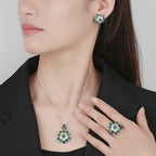 Flower Multi Gemstone Silver CZ Necklace Earring Ring Set Bulk