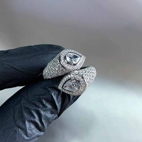 Studded Surface Drop Solitaire Silver Anti Tarnish Free Size Ring Bulk Main image