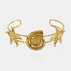 Starfish Conch Sun 18K Gold Stainless Steel Anti Tarnish Bracelet Cuff For Women