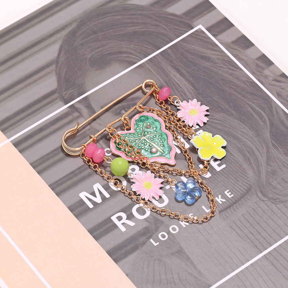 Multi Color Leaf Flower Gold Enamel Brooch For Women Bulk
