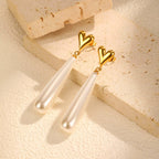Bulk Heart Gold Pearl Anti Tarnish Stainless Steel Dangler Earrings