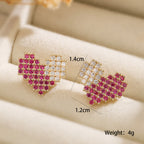Heart Pink 18K Gold Cubic Zirconia Anti Tarnish Stud Earring Bulk