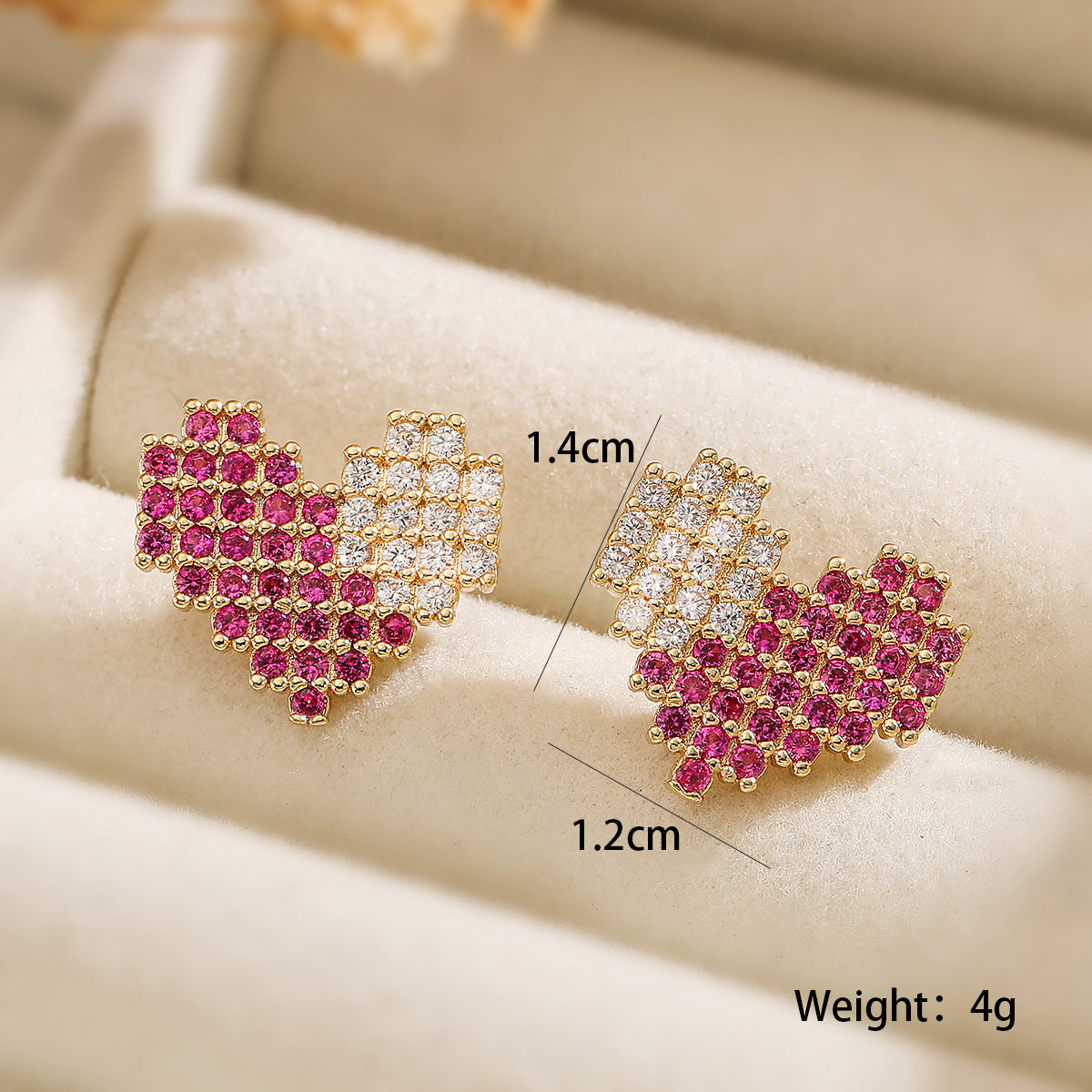 Heart Pink 18K Gold Cubic Zirconia Anti Tarnish Stud Earring Bulk