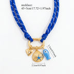Trendy Coastal Style Blue Enamel Charm Gold Plated Fabric Necklace Bulk