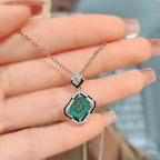 Emerald Green Black Silver Cubic Zirconia Anti Tarnish Pendant Chain Earring Ring Set For Women