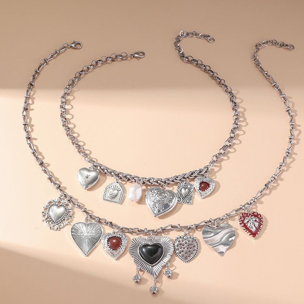 Various Heart 18K Gold Silver Dual Layer Necklace Chain For Women