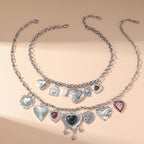 Various Heart 18K Gold Silver Dual Layer Necklace Chain For Women