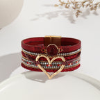 Heart Multi Layered Leather Bracelet Wrist Band For Women Bulk