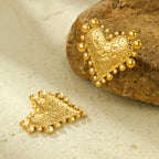 Beaten Finis Heart Gold Stainless Steel Anti Tarnish Stud Earring Bulk