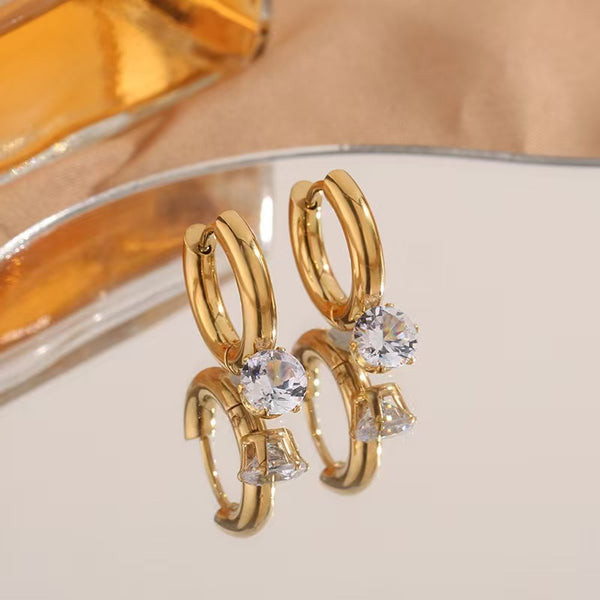 Gold Huggie With Round Cut CZ Stainless Steel Hoop Earrings Wholesale Secondary image