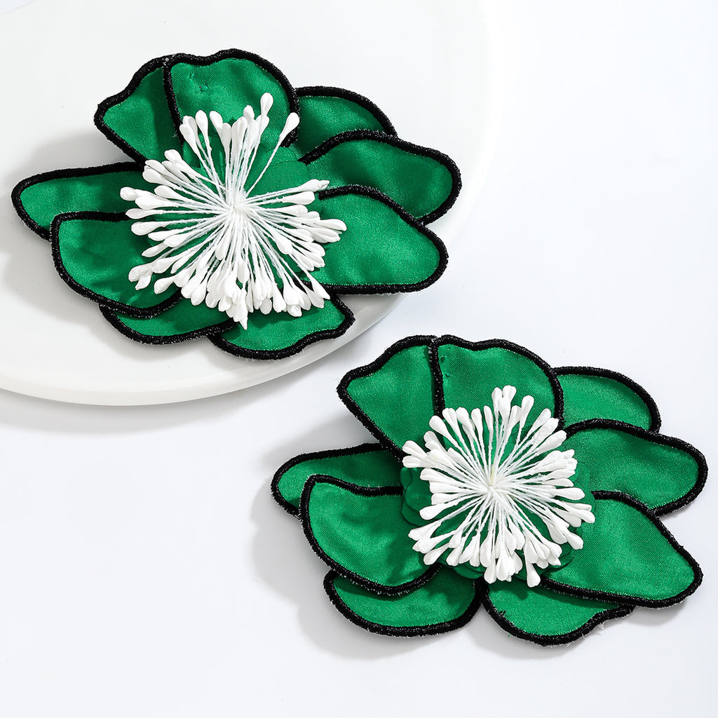 White Green Pink Flower Black Border Anti Tarnish Stud Earring Bulk