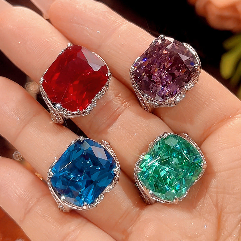 Premium Cushion Shape Silver CZ Copper Anti Tarnish Cocktail Ring Bulk