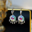 Multi Color Evil Eye Silver Plated CZ Dangler Hoop Earrings Bulk