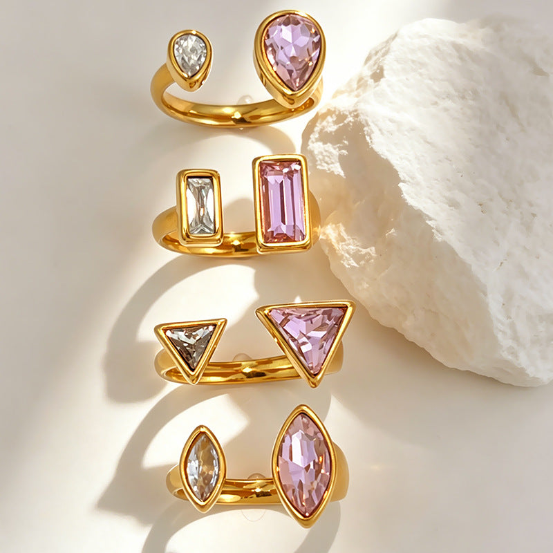 Pink Geometric Cubic Zirconia Copper Adjustable Ring For Women Bulk