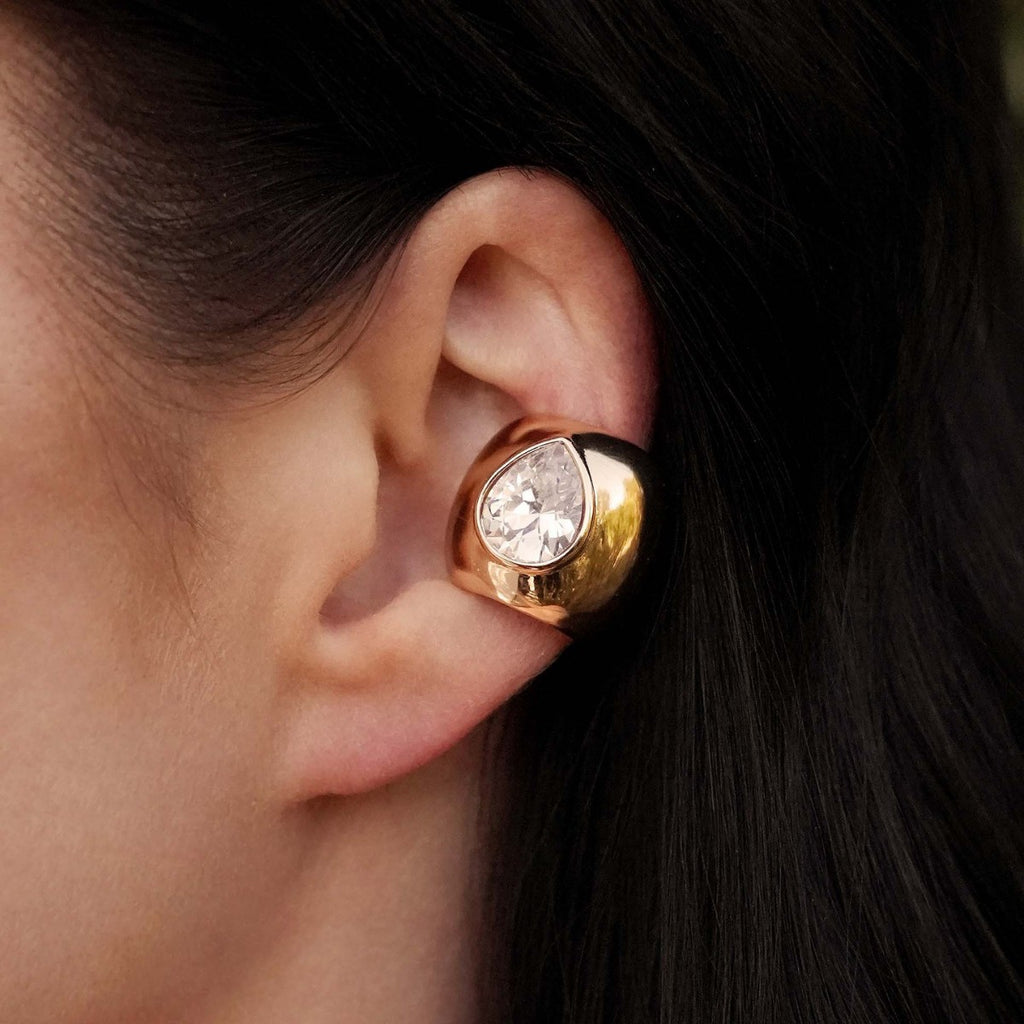 Minimal Teardrop Gold Plated CZ Stainless Steel Pair Ear Cuff Bulk