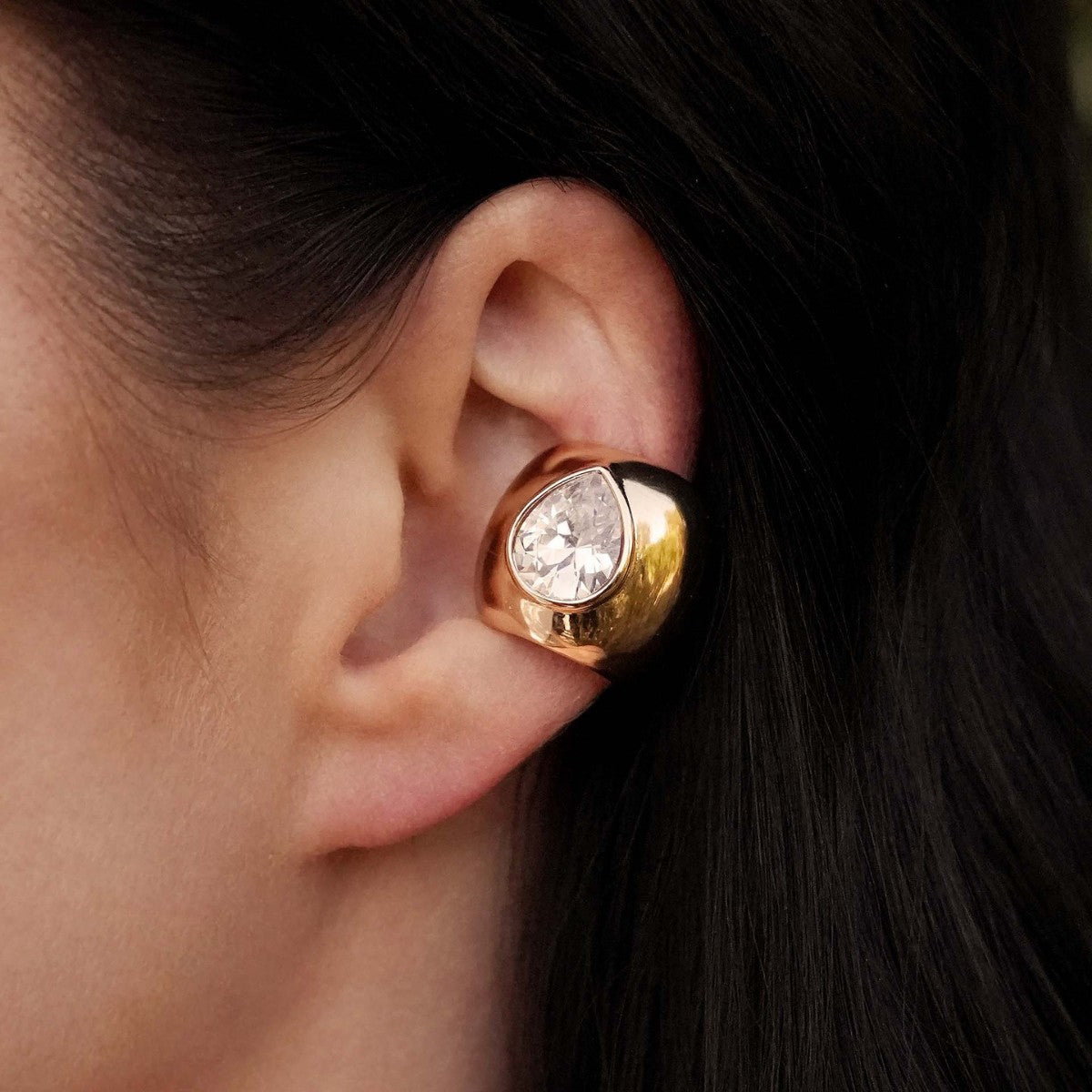 Minimal Teardrop Gold Plated CZ Stainless Steel Pair Ear Cuff Bulk
