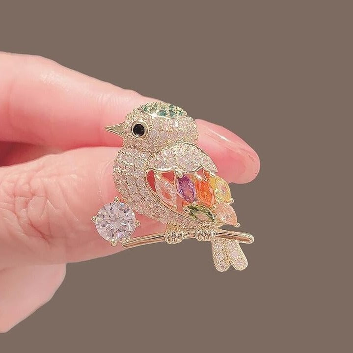 Multi Color Bird Gold Cubic Zirconia Copper Brooch For Women Bulk