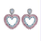Heart Silver Pink Blue Crystal Cubic Zirconia Dangler Earring Bulk