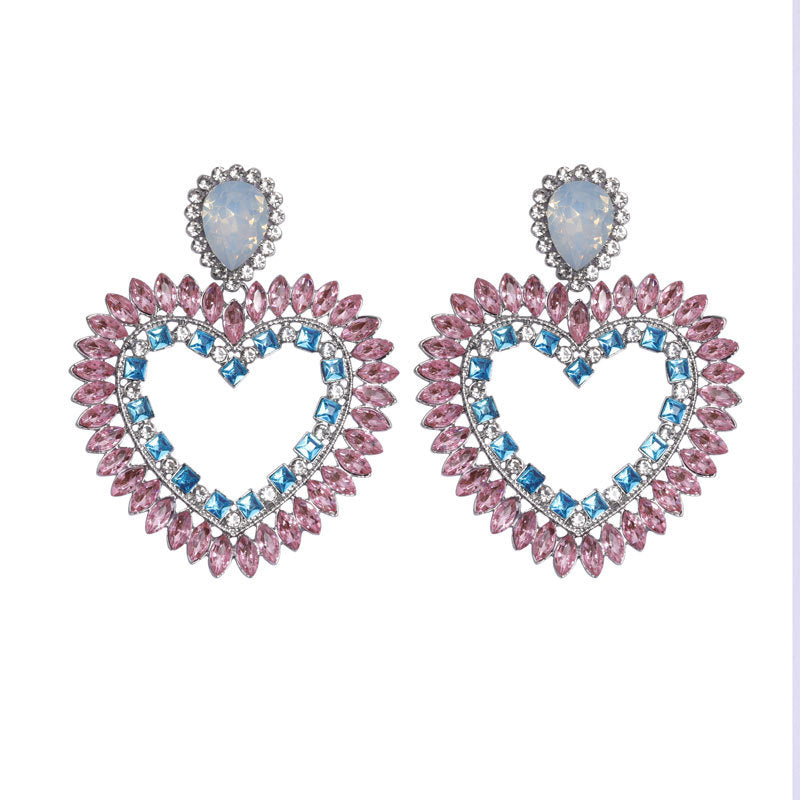 Heart Silver Pink Blue Crystal Cubic Zirconia Dangler Earring Bulk