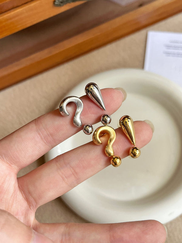 Retro Question Mark Exclamation Mark 18K Gold Silver Anti Tarnish Adjustable Ring For Women Main image