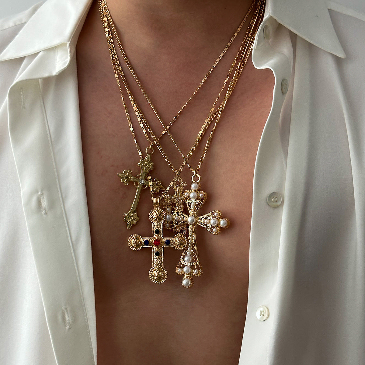 Jesus Cross Rosary 18K Gold Anti Tarnish Necklace Pendant Chain Bulk Secondary image