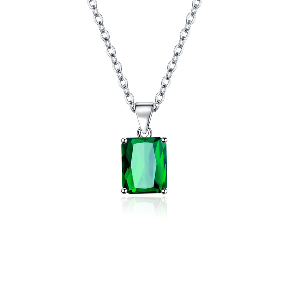 Rectangle Solitaire Silver Multi Color Cubic Zirconia Pendant Chain Earring Ring Set For Women