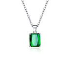 Rectangle Solitaire Silver Multi Color Cubic Zirconia Pendant Chain Earring Ring Set For Women