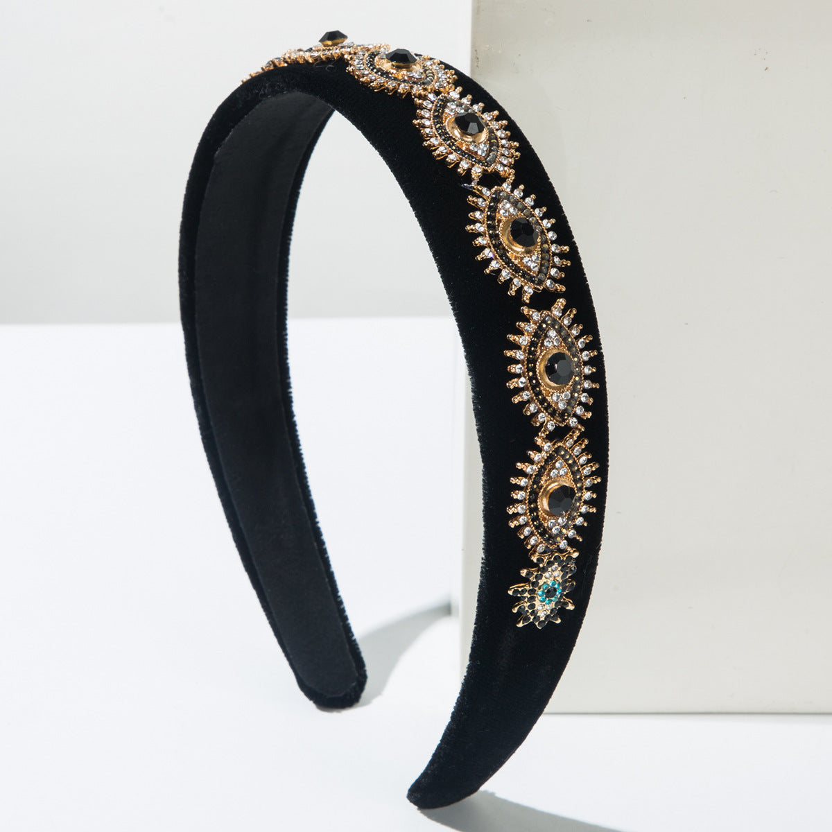 Evil Eye Black Gold Rhinestone CZ Headband Hair Band Accessories Bulk Main image